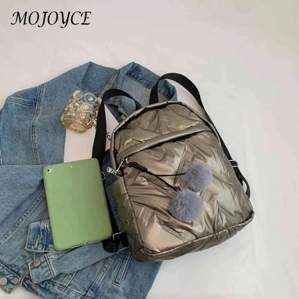 Waterproof Student School Bags Solid Women School Backpack Zipper Quilted