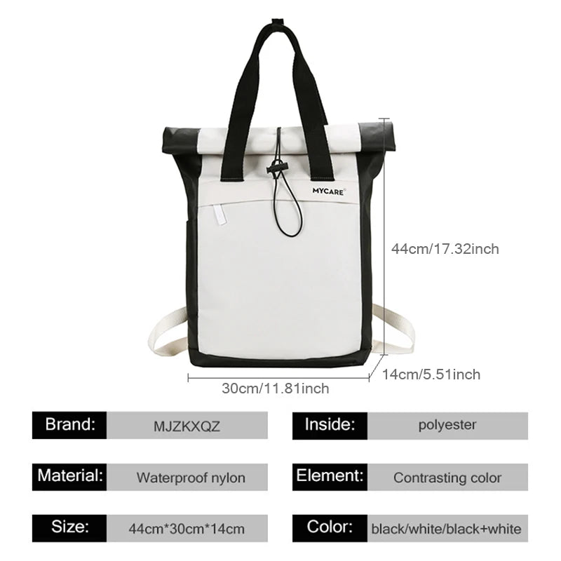 Waterproof Teenagers Boy Backpack Men Roll Top Shoulder Bag