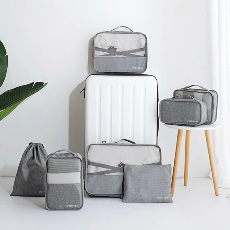 Waterproof Travel Tote System 7Pcs Packing Cube Unisex Clothing Sorting