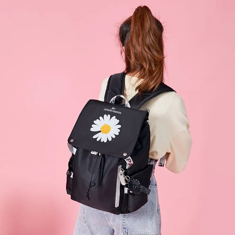 Waterproof USB Charging Women Nylon School Bags For Teenager Girls Flowers Print