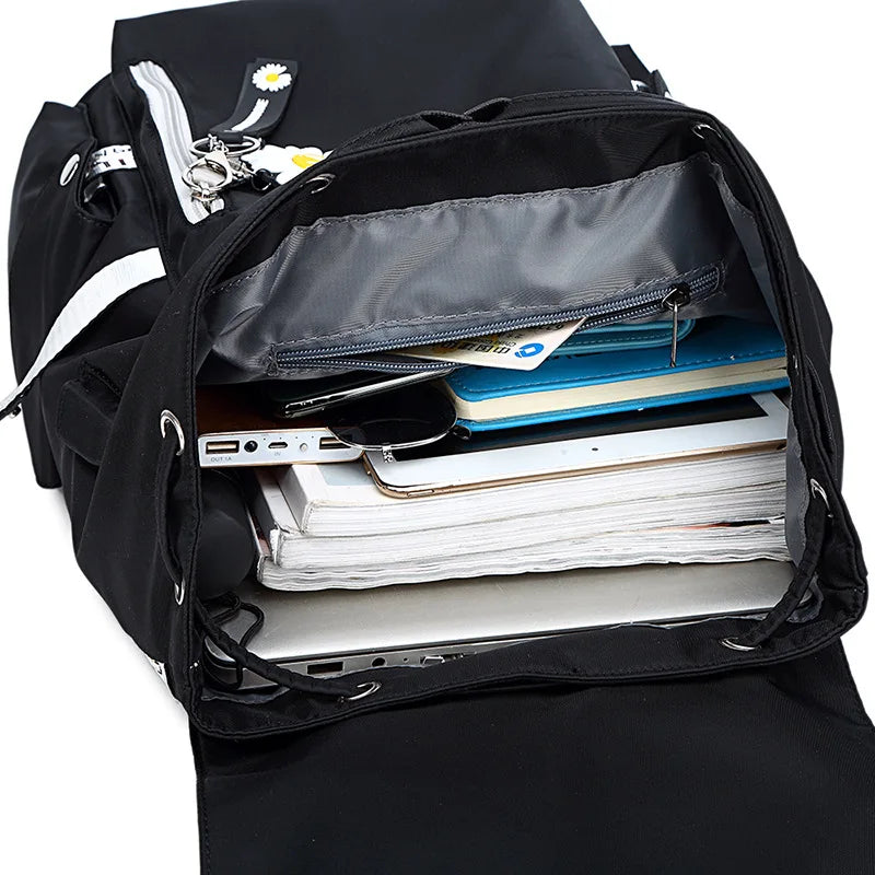 Waterproof USB Charging Women Nylon School Bags For Teenager Girls Flowers Print