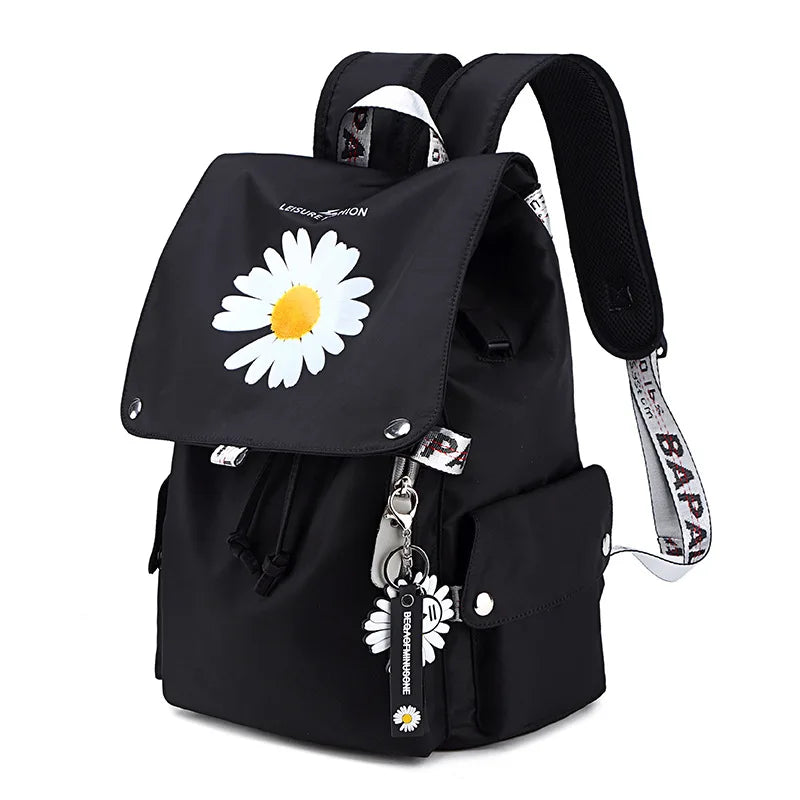 Waterproof USB Charging Women Nylon School Bags For Teenager Girls Flowers Print