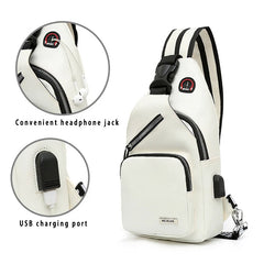 Waterproof USB Leather Crossbody Bag Anti-theft Shoulder Sling Bag