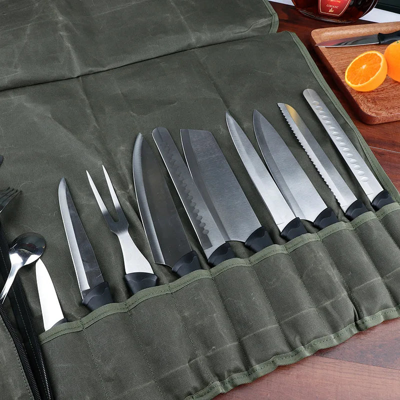 Waxed Canvas Cooking Chef Bag Roll Bag Carry Case Bag
