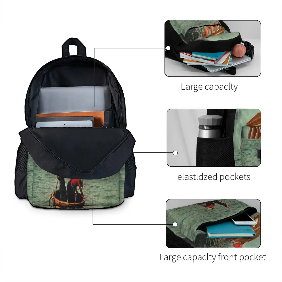 Fishermen Backpacks Retro School Bags Men Women