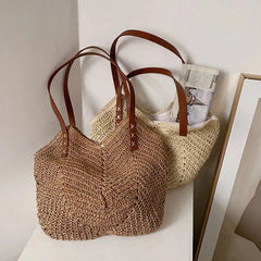 Bohemian Straw Weave Tote Bag Summer Beach Shoulder Handbag
