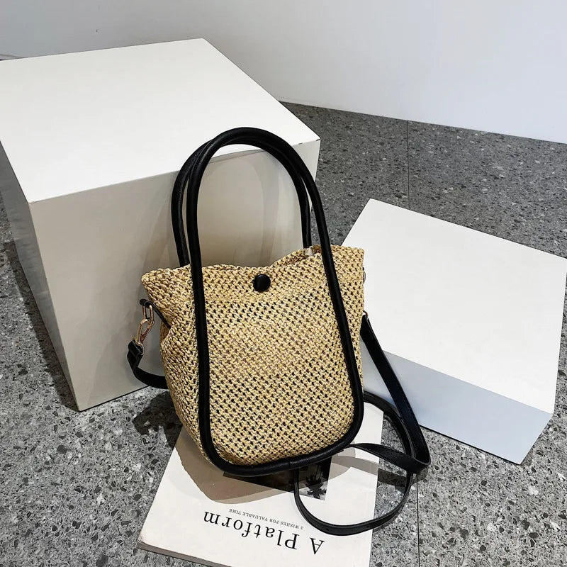 Bohemian Straw Tote Bag for Women Summer Beach Handbag