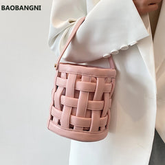 Weave Tote Bucket Bag Summer High-quality PU Leather Women's Handbag