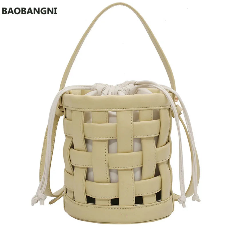 Weave Tote Bucket Bag Summer High-quality PU Leather Women's Handbag