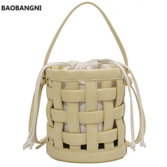 Weave Tote Bucket Bag Summer High-quality PU Leather Women's Handbag