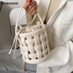 Weave Tote Bucket Bag Summer High-quality PU Leather Women's Handbag
