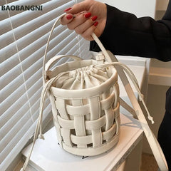 Weave Tote Bucket Bag Summer High-quality PU Leather Women's Handbag