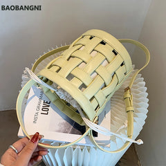 Weave Tote Bucket Bag Summer High-quality PU Leather Women's Handbag