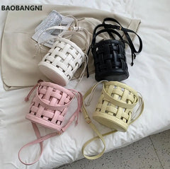 Weave Tote Bucket Bag Summer High-quality PU Leather Women's Handbag