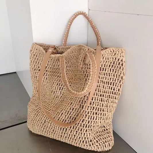 Hollow Paper Straw Shoulder Bag Beach Tote for Women