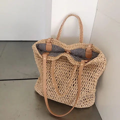Hollow Paper Straw Shoulder Bag Beach Tote for Women