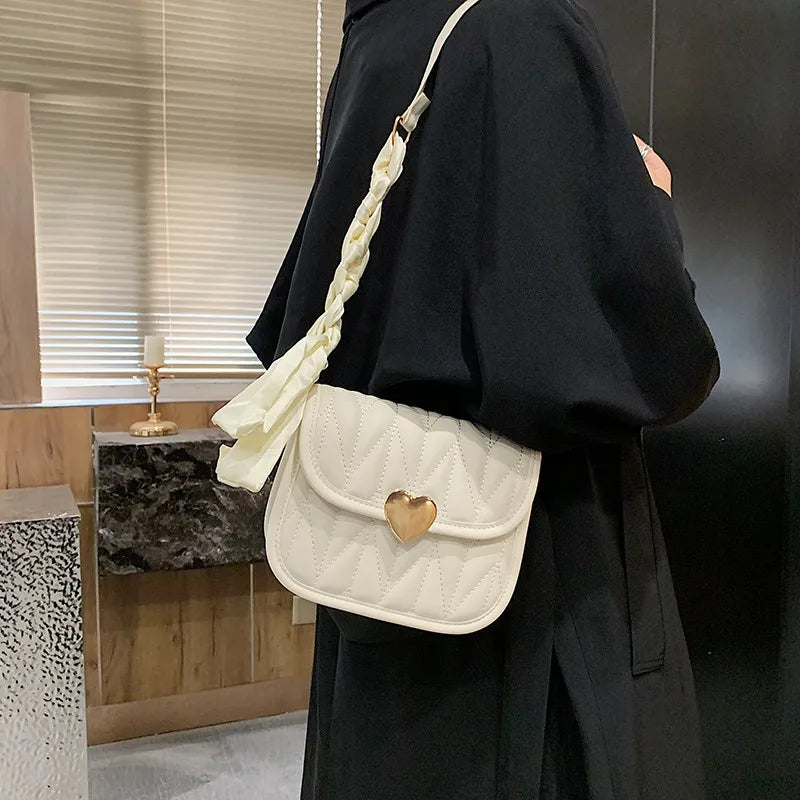 Women PU Leather Shoulder Bag Retro INS Female Handbags Lady White/Black/Khaki C
