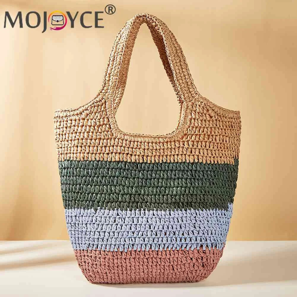 Striped Contrast Underarm Bag Large Capacity - Seaside Vacation Beach Bag