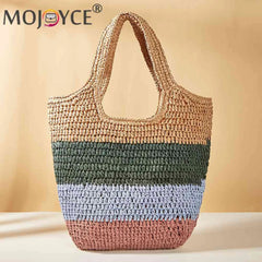 Striped Contrast Underarm Bag Large Capacity - Seaside Vacation Beach Bag