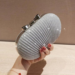 Bridal Beaded Evening Bag Chain Shoulder Handbag Rhinestones Clutch Egg Shape