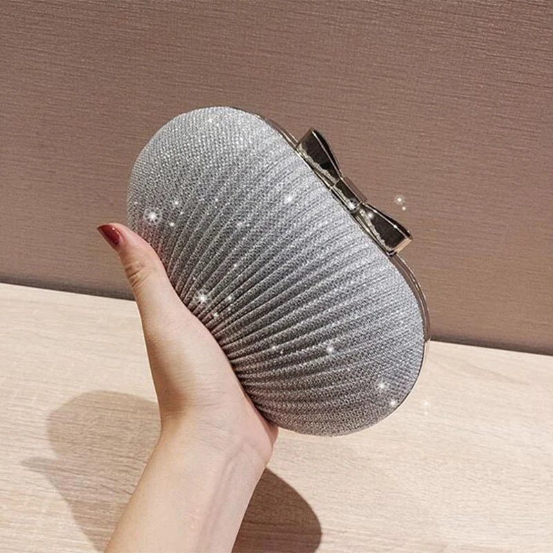 Bridal Beaded Evening Bag Chain Shoulder Handbag Rhinestones Clutch Egg Shape