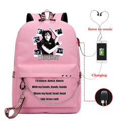 Wednesday Addams School Backpack for Teenager Girls with USB Port
