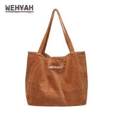 Wehyah Embroidered Corduroy Casual Tote Bag for Women ZY010