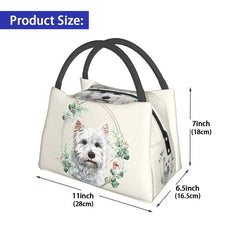 Westie Dog in Floral Wreath Lunch Bag Insulated Cooler Thermal Bento
