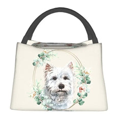 Westie Dog in Floral Wreath Lunch Bag Insulated Cooler Thermal Bento