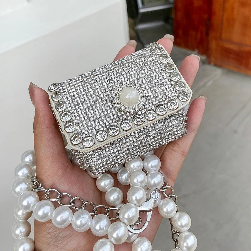 Western Style Mini Summer Diamond Shoulder Bag Women's Pearl Chain