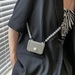 Western Style Mini Summer Diamond Shoulder Bag Women's Pearl Chain