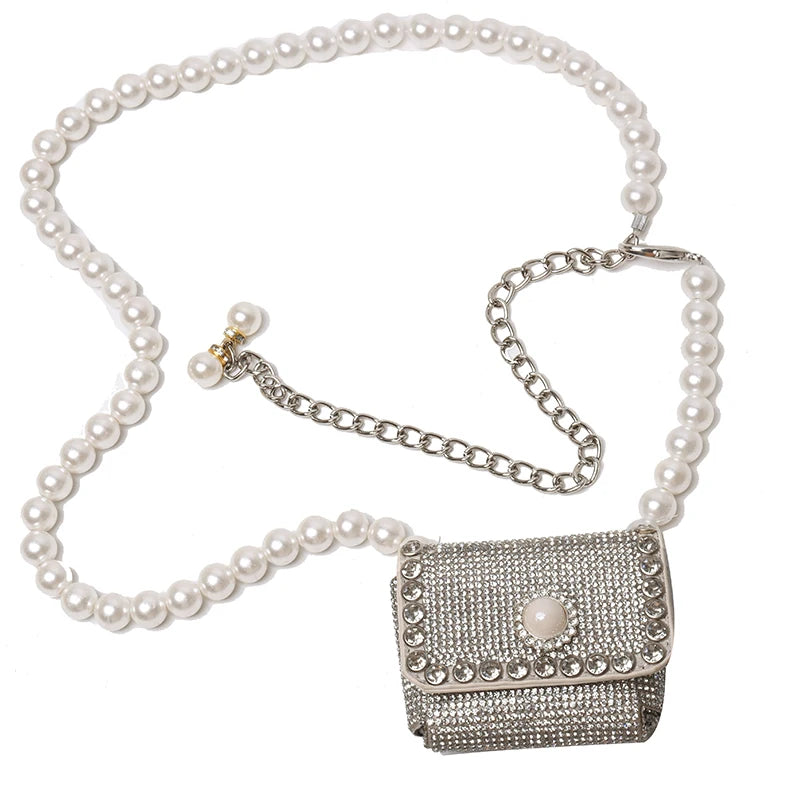 Western Style Mini Summer Diamond Shoulder Bag Women's Pearl Chain