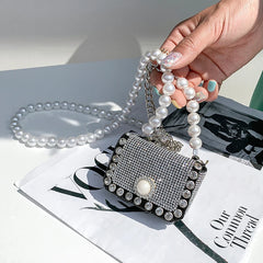 Western Style Mini Summer Diamond Shoulder Bag Women's Pearl Chain