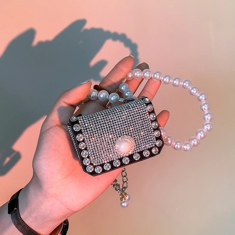 Western Style Mini Summer Diamond Shoulder Bag Women's Pearl Chain