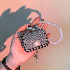 Western Style Mini Summer Diamond Shoulder Bag Women's Pearl Chain