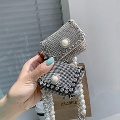 Western Style Mini Summer Diamond Shoulder Bag Women's Pearl Chain