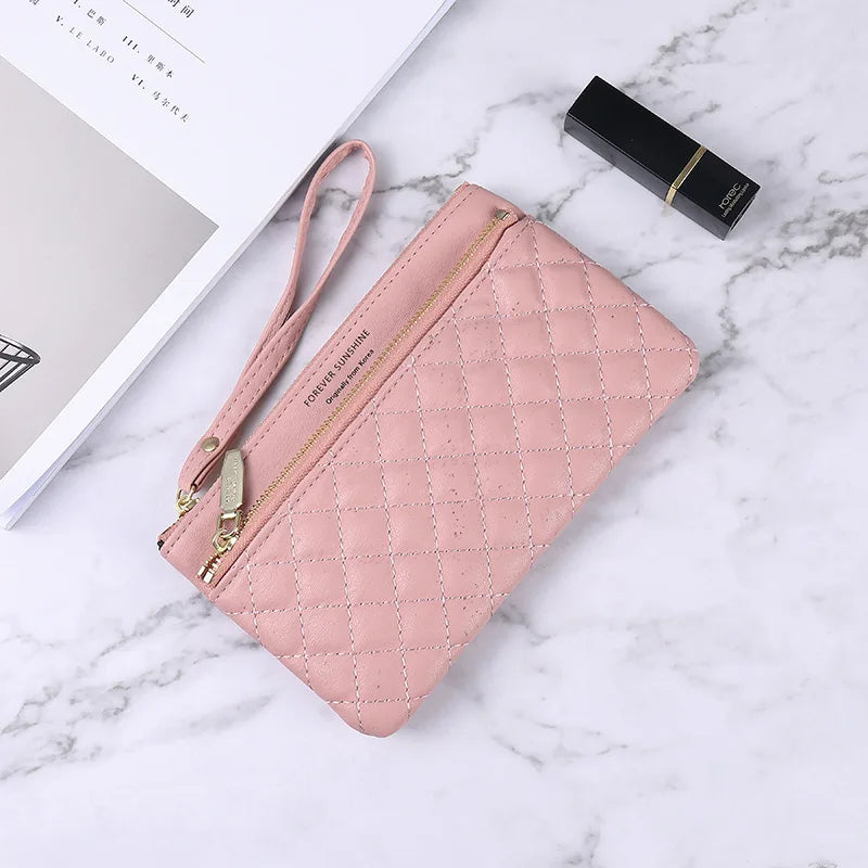 Western Style Wallet Ladies Long Zipper Solid Rhombus Thin Multi-function