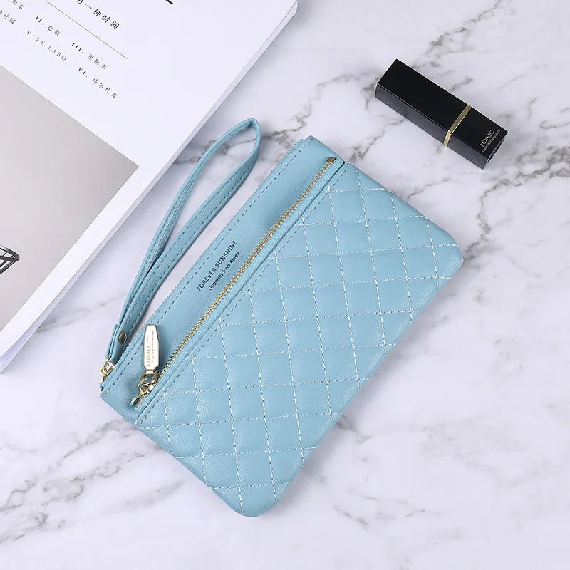 Western Style Wallet Ladies Long Zipper Solid Rhombus Thin Multi-function
