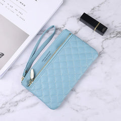 Western Style Wallet Ladies Long Zipper Solid Rhombus Thin Multi-function