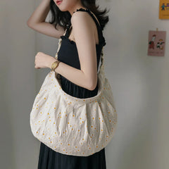 Women Canvas Shoulder Bags Daisy Floral Handbag Tote Casual Literary Books Bag