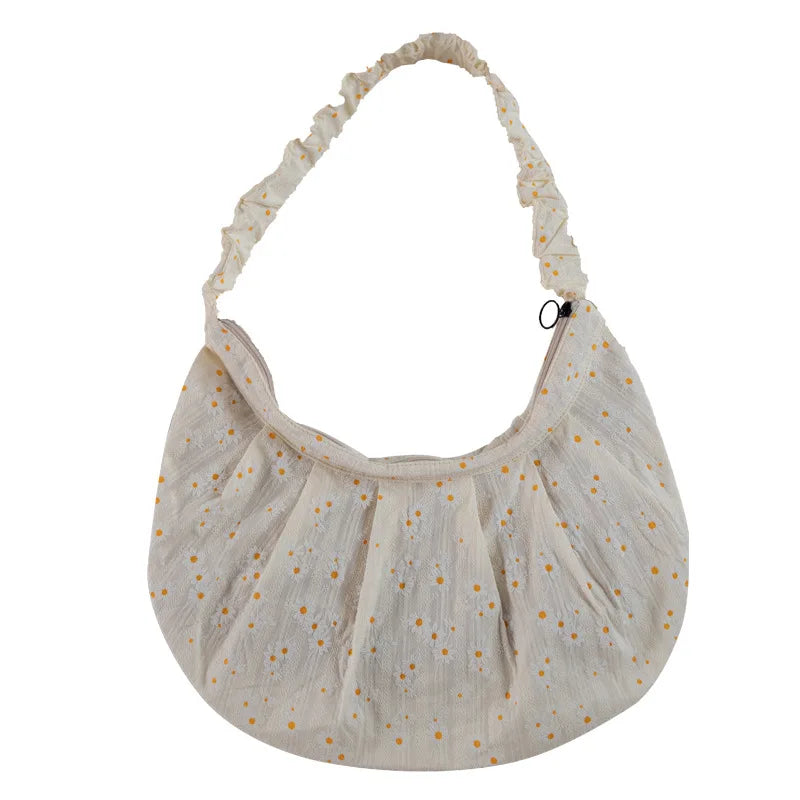 Women Canvas Shoulder Bags Daisy Floral Handbag Tote Casual Literary Books Bag