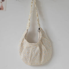 Women Canvas Shoulder Bags Daisy Floral Handbag Tote Casual Literary Books Bag