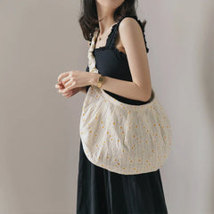 Women Canvas Shoulder Bags Daisy Floral Handbag Tote Casual Literary Books Bag