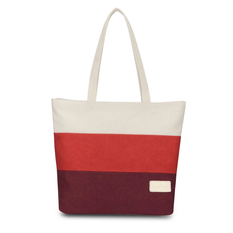 Women's Canvas Tote Travel Bag Shoulder Handbag Stripe Shopping Beach Bag