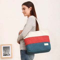 Women's Canvas Tote Travel Bag Shoulder Handbag Stripe Shopping Beach Bag