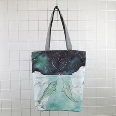 Whale Girl Print Handbags Fresh Sea Series Shopper Bag