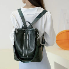 Women's Leather Travel Rucksack Shoulder Bag Waterproof Nylon Backpack