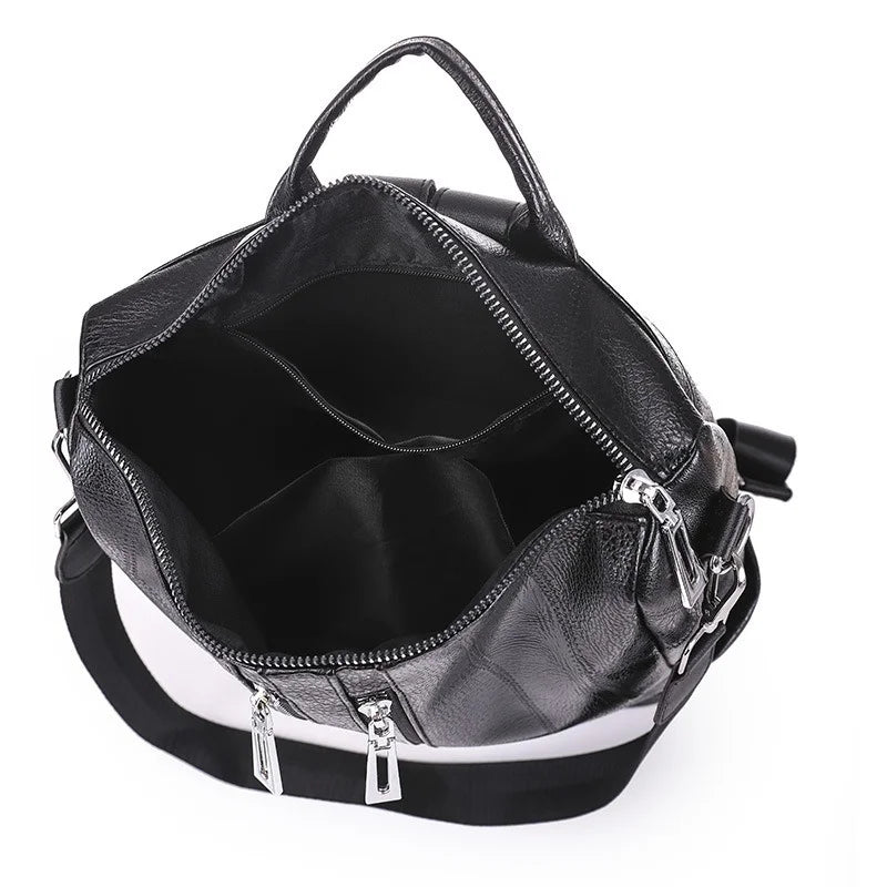 Women's Leather Travel Rucksack Shoulder Bag Waterproof Nylon Backpack