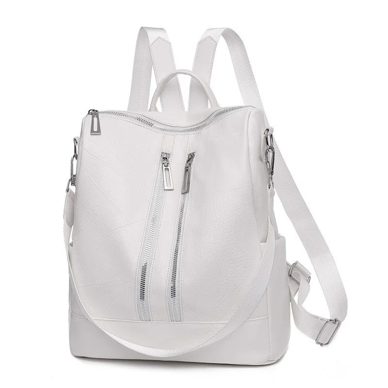 Women's Leather Travel Rucksack Shoulder Bag Waterproof Nylon Backpack