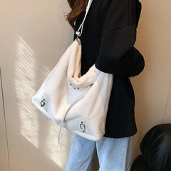 Plush Underarm Tote Bag Winter Shoulder Female PU Leather